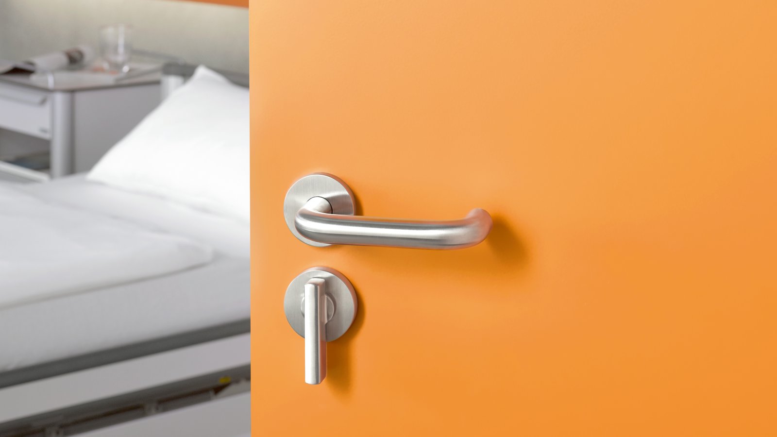 Stainless steel door handle with extended free/occupied bolt