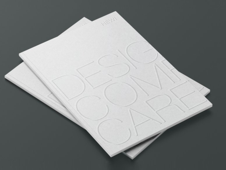 Two stacked brochures labelled Design Comfort Care