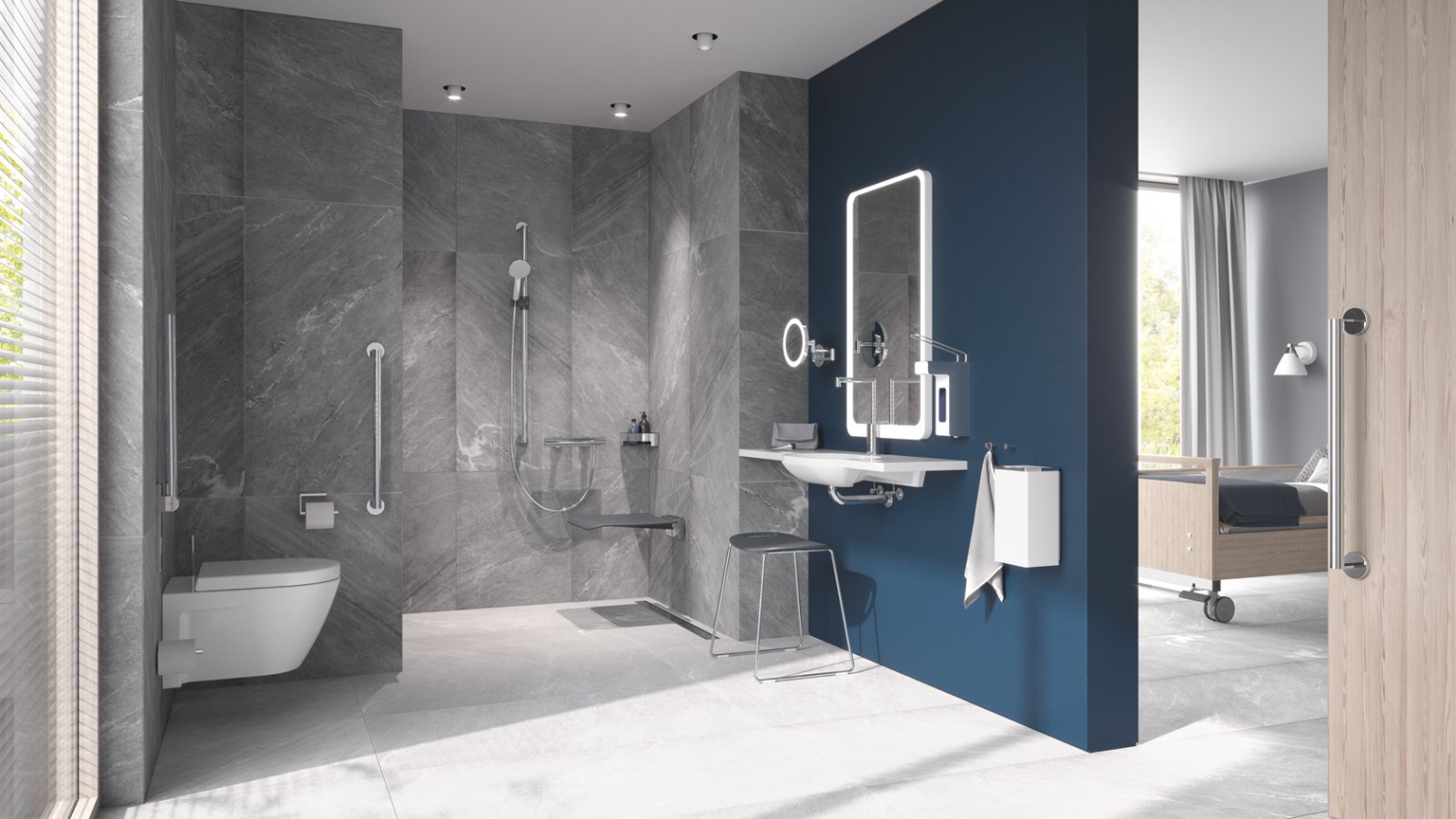 Barrier-free bathroom in System 900 from HEWI