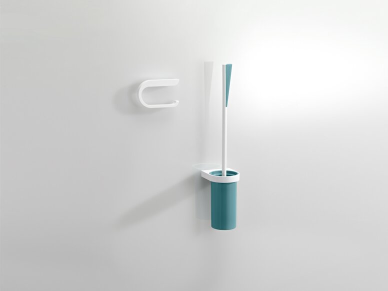 Toilet roll holder and toilet brush set in the colour aqua blue